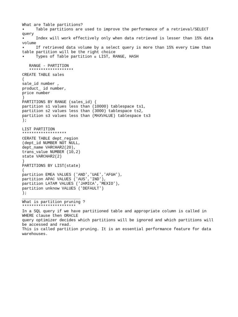 Understanding Table Partitions in SQL | PDF | Computers | Technology ...