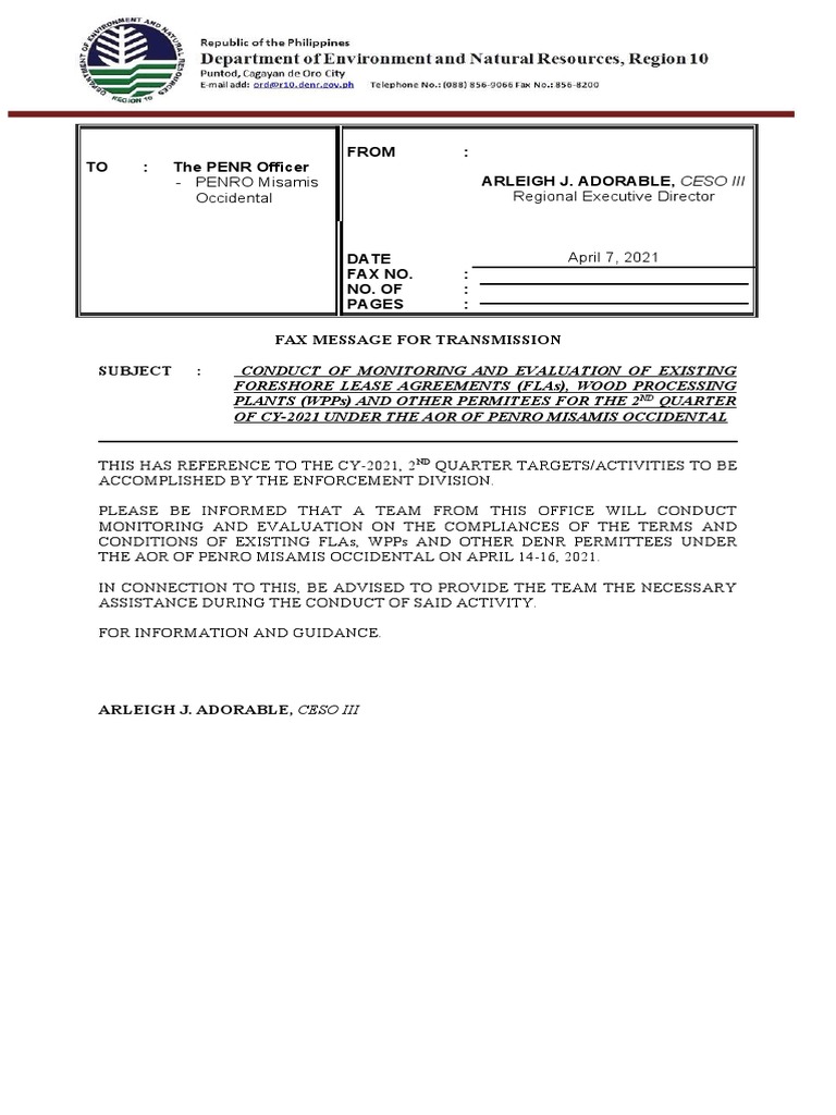 FAX MESSAGE-Sample Format1 | PDF | Social Science | Law
