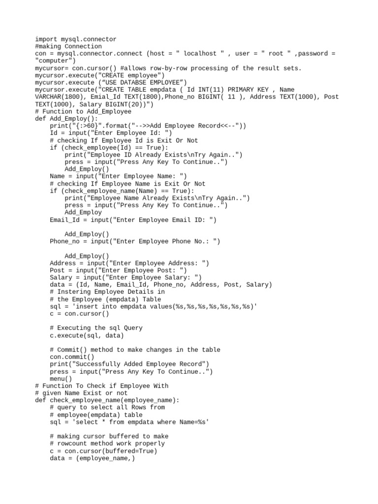 Employee Code | PDF | Sql | Databases