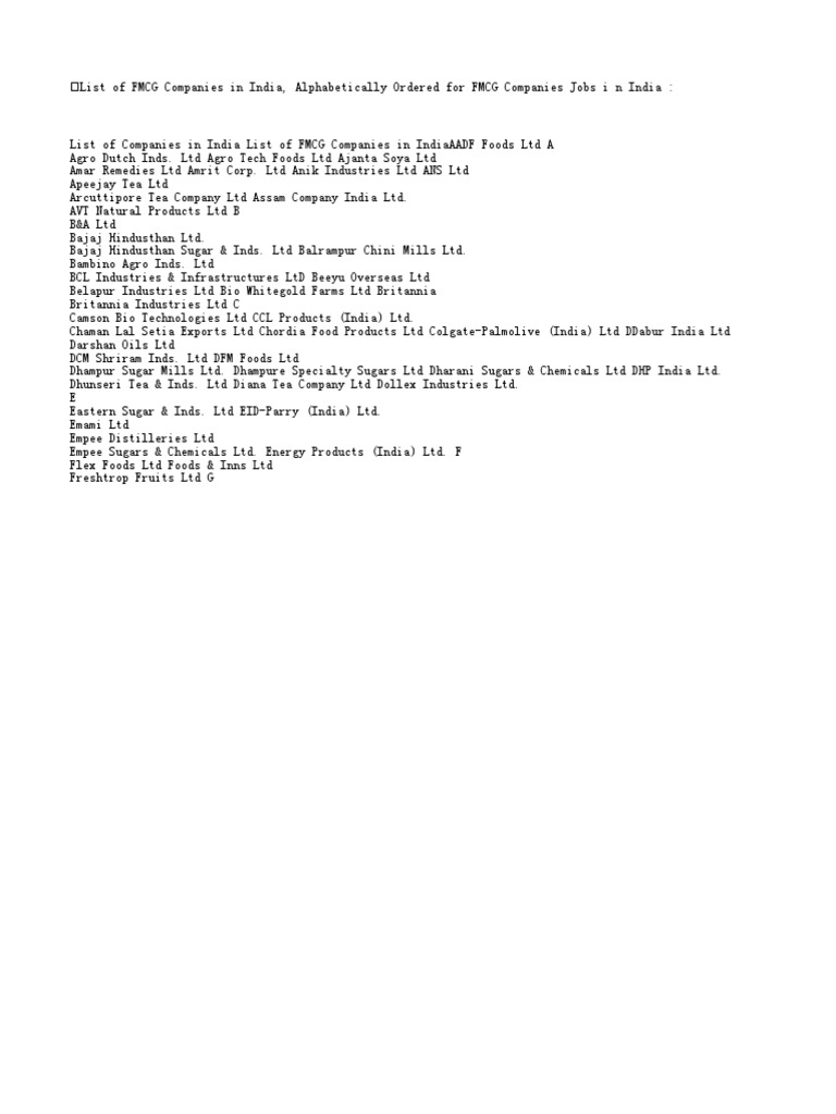 Dokumen Tips List of FMCG Companies in India Alphabetically Ordered