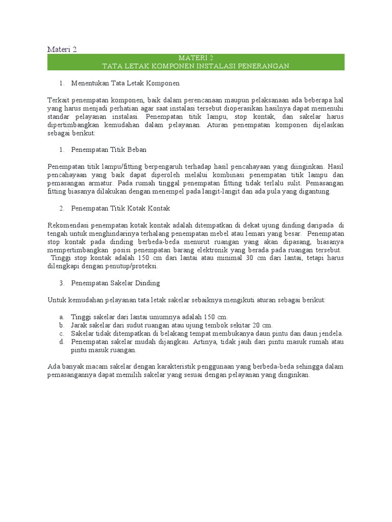 Bab 2 Tata Letak Komponen Instalasi Penerangan | PDF