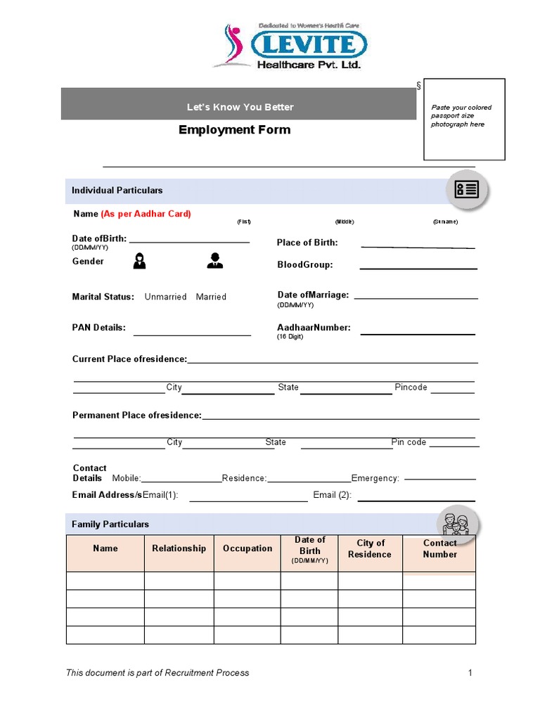 Employee Details Form PDF Employment