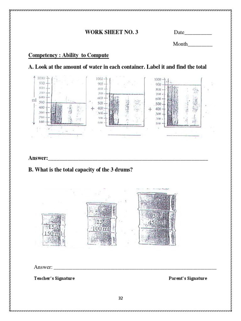 CBSE Class 4 Maths Revision Worksheet (54) Jugs and Mugs PDF