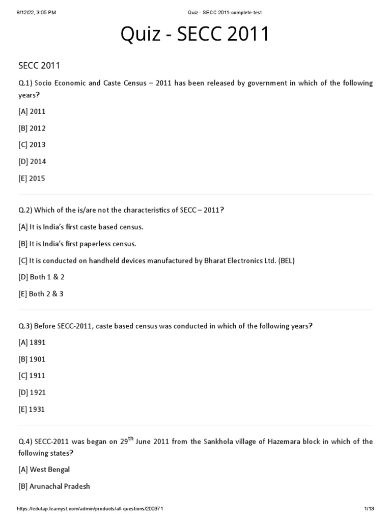 Quiz - SECC 2011-Complete-Test Lyst8605 | PDF