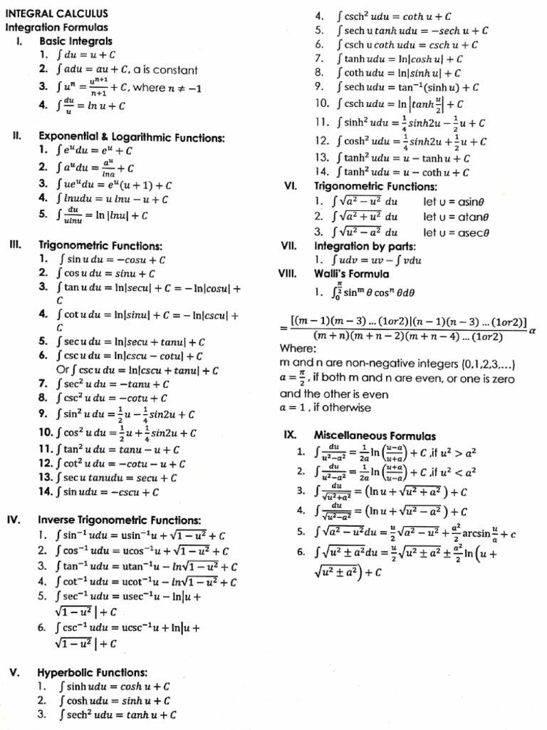 Integration formulas pdf