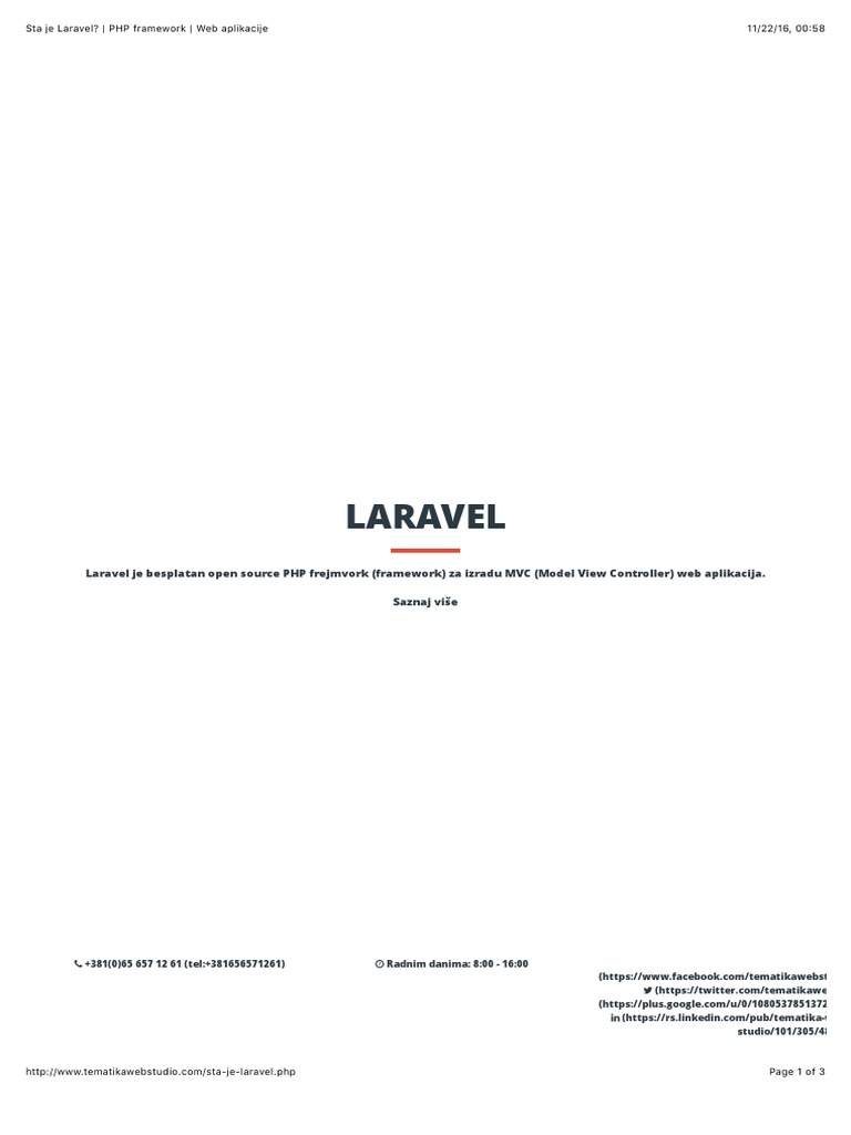 Šta Je Laravel - PHP Framework - Web Aplikacije | PDF