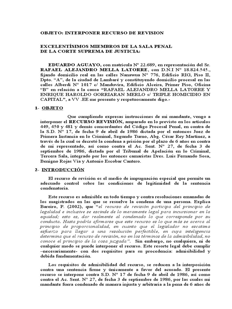 Recurso de Revision | PDF | Sentencia (ley) | Derecho penal