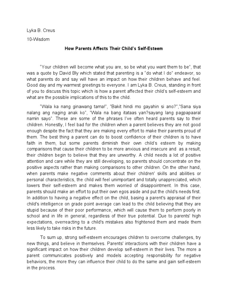 Impact of Parenting on Child Self-Esteem | PDF | Self Esteem ...