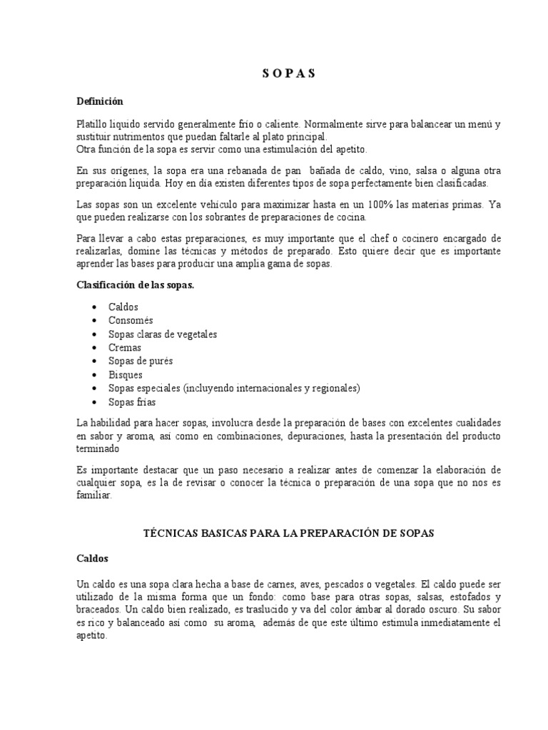 Tecnicas Culinarias 1 1 Completo PDF Caldo Alimentos