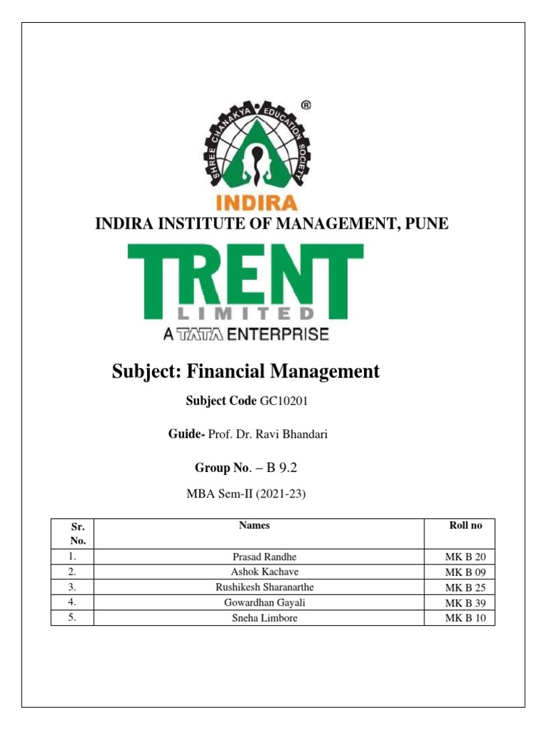 Subject Financial Management Indira Institute of Management, Pune