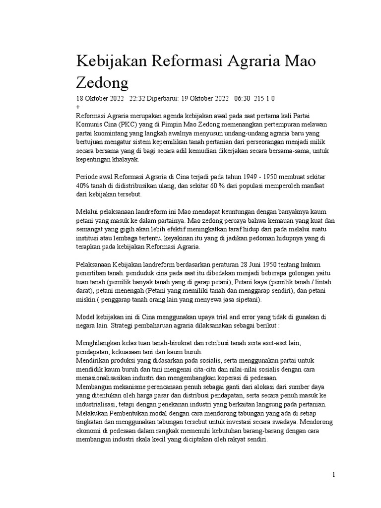 Tentu, mari kita susun artikel informatif tentang reformasi agraria di Indonesia.