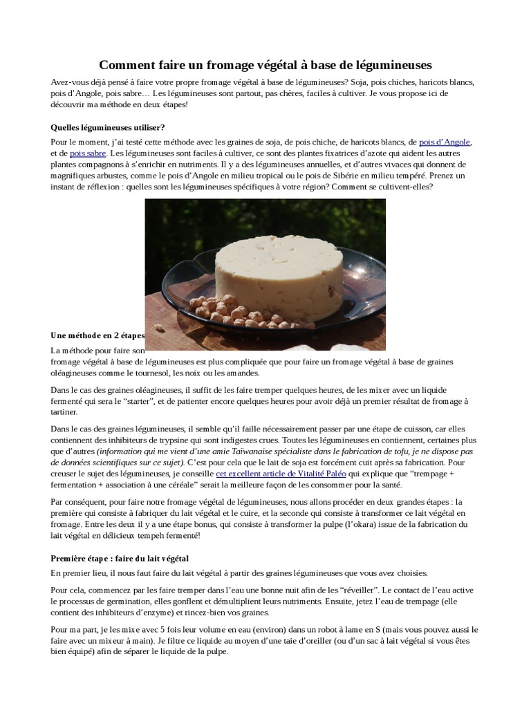 Fromage Végétal à Base de Légumineuses PDF Soja Fromage — free download