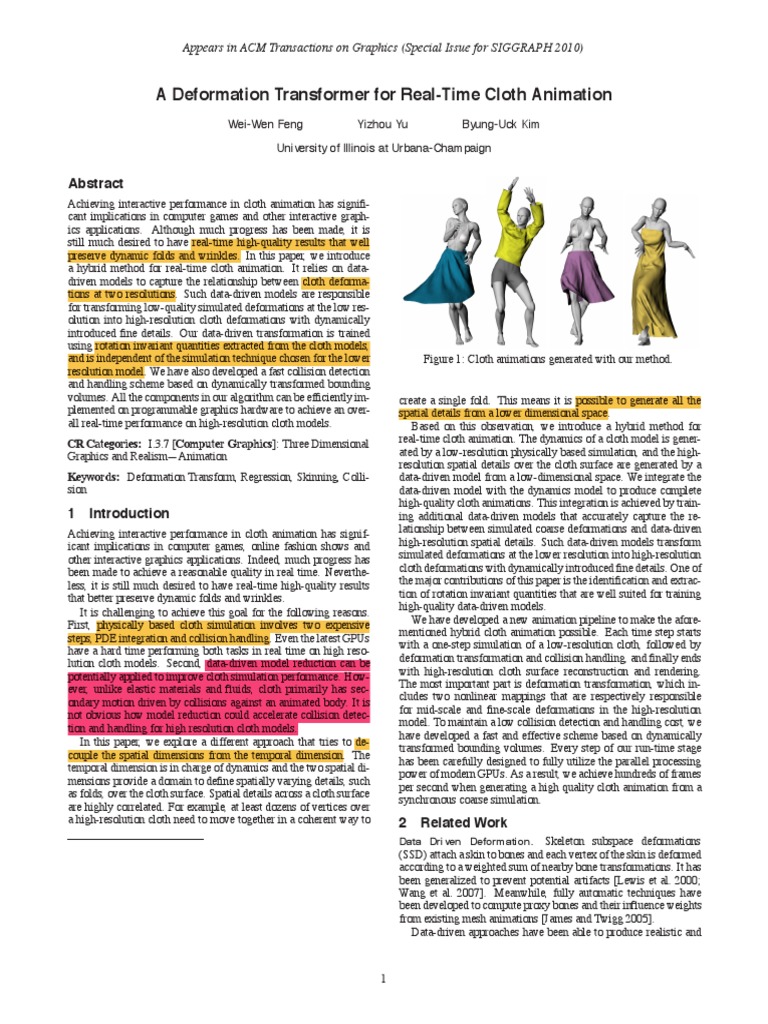 A Deformation Transformer For Real-Time Cloth Animation - 2010 | PDF