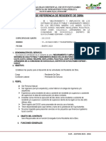 Terminios de Referencia de Residente de Obra 2022