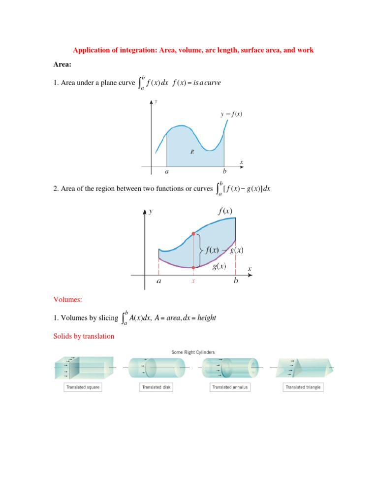 Application of integral calculus pdf area volume