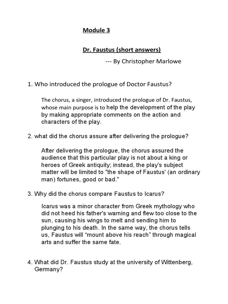 Dr. Faustus MCQ + Summary PDF