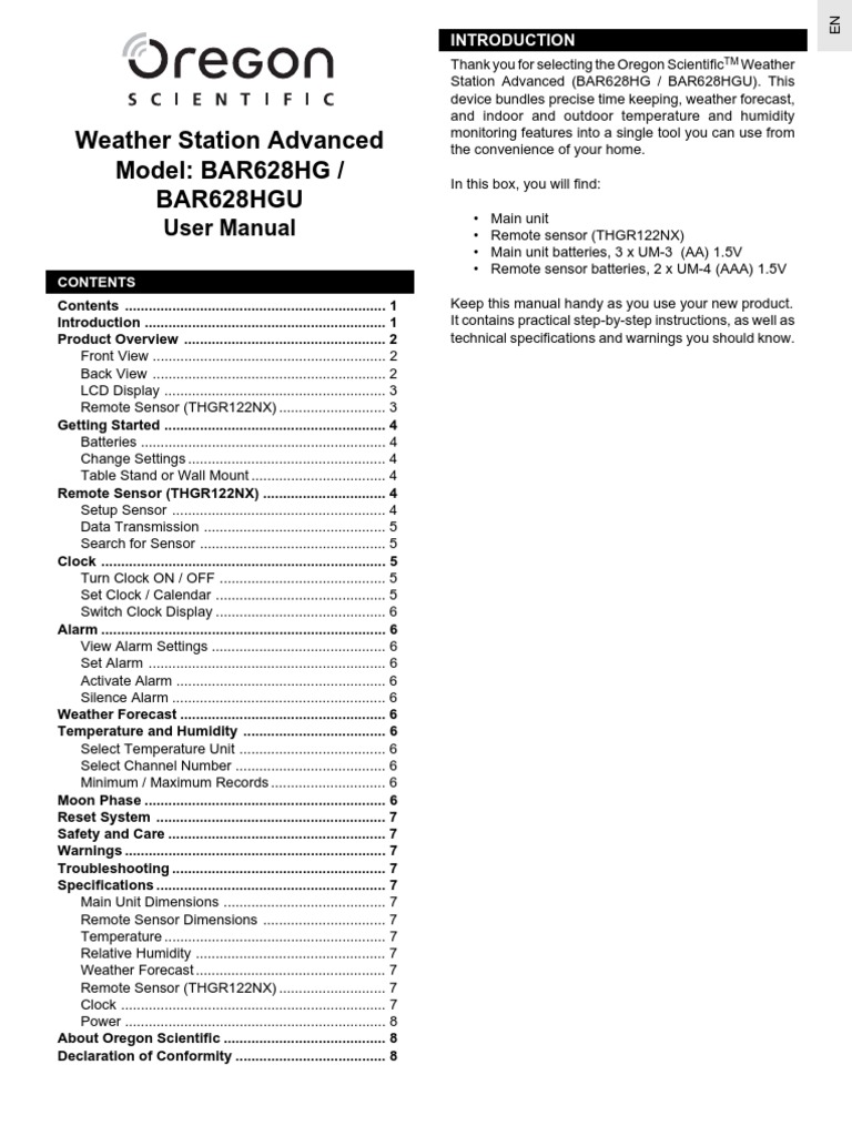 Oregon Scientific BAA628HG Weather Station | Clock | Battery (Electricity)