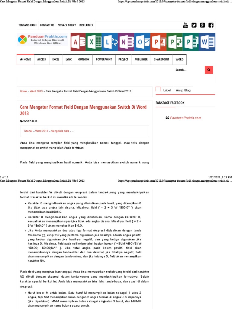 Cara Mengatur Format Field Word 2013 | PDF