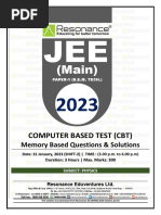 JEE Main 2023 January Session 1 Shift-2 (Dt 31-01-2023) Physics