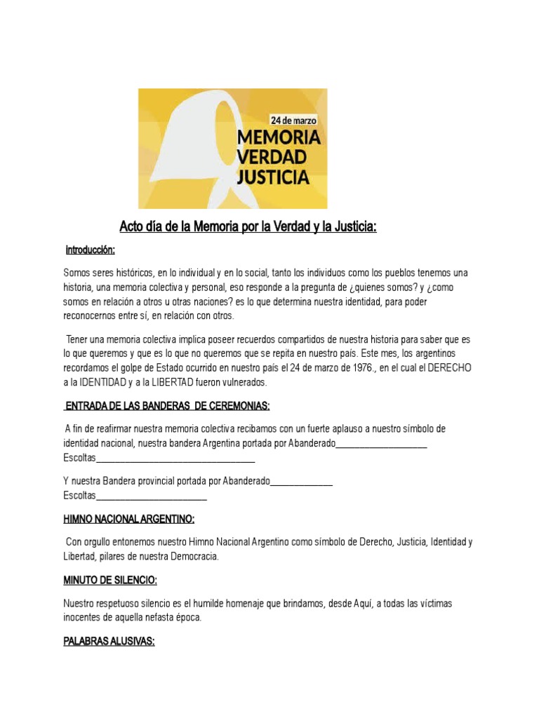 Acto por la Memoria y Justicia Argentina | PDF | Memoria
