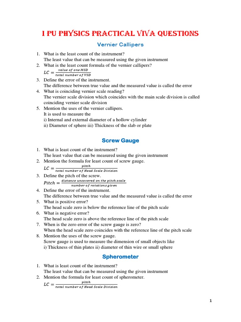 I PU Viva Questions PDF Oscillation Force