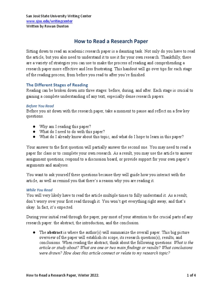 How To Read A Research Paper The Different Stages of Reading PDF Methodology Science