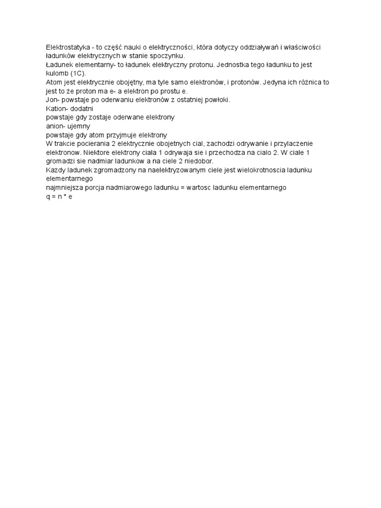 Książka Do Fizyki Klasa 8 Notatki Fizyka Klasa 8 Elektrostatyka | PDF