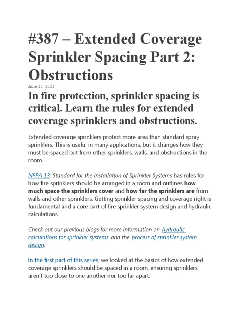 Extended Coverage Sprinkler Spacing | PDF | Fire Sprinkler System | Truss