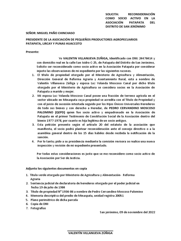 Solicitud de Reconsideración de Socio | PDF
