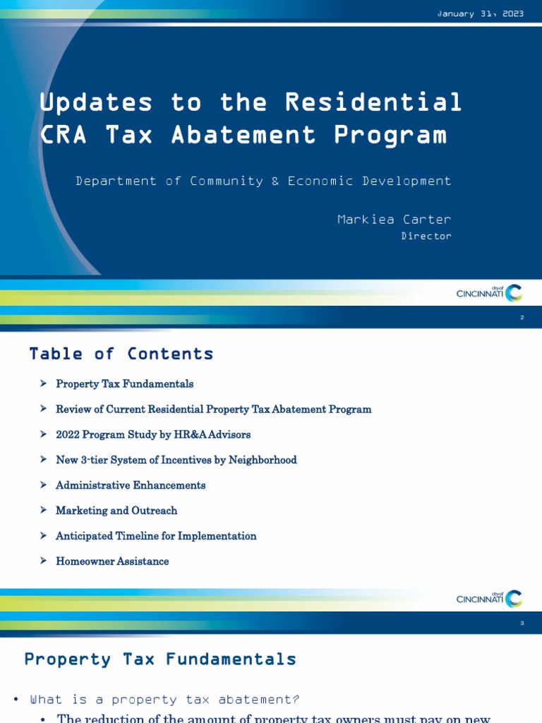 Residential Tax Abatement Proposal Presentation (Jan. 2023) PDF