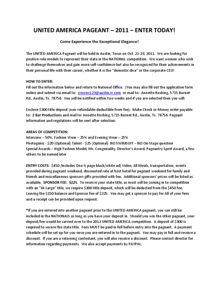 United America Pageant Application | PDF | Business