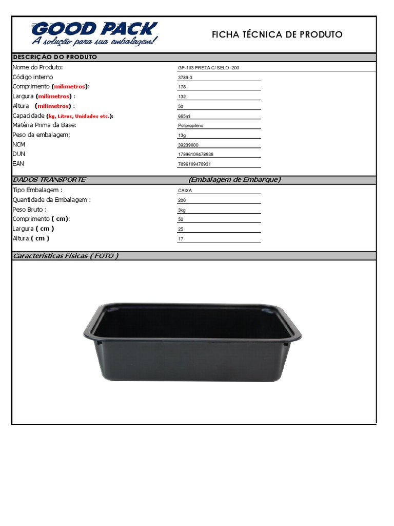 Embalagem GP-103: NCM 39239000 | PDF
