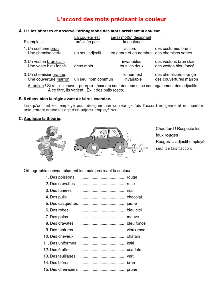 Accord des adjectifs de couleur | PDF | Marron | Bleu