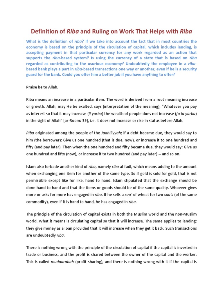En Definition of Riba and Ruling On Work That Helps With Riba PDF