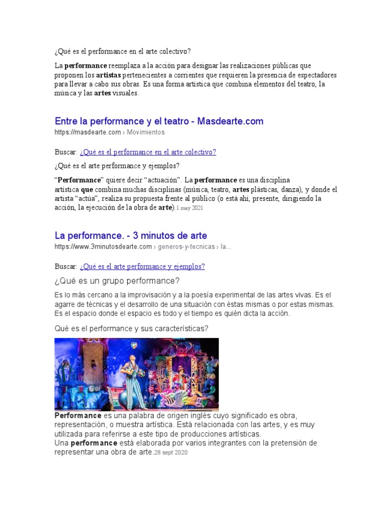 Definición y características del performance | PDF | Arte de ...