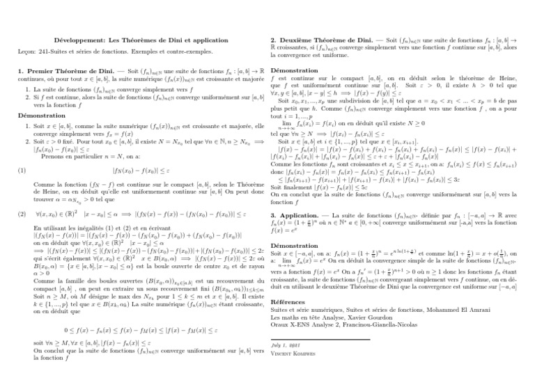 Théorèmes de Dini et convergence uniforme PDF Topologie générale — free download