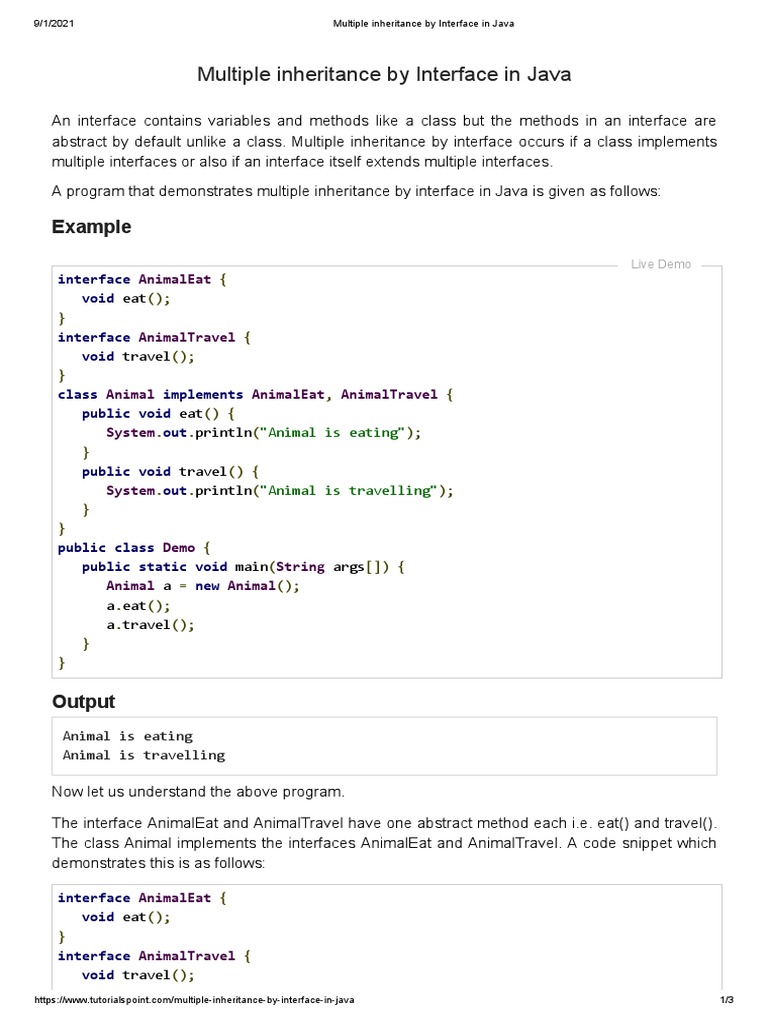 6 b(ii) Multiple inheritance by Interface in Java | PDF | Class ...