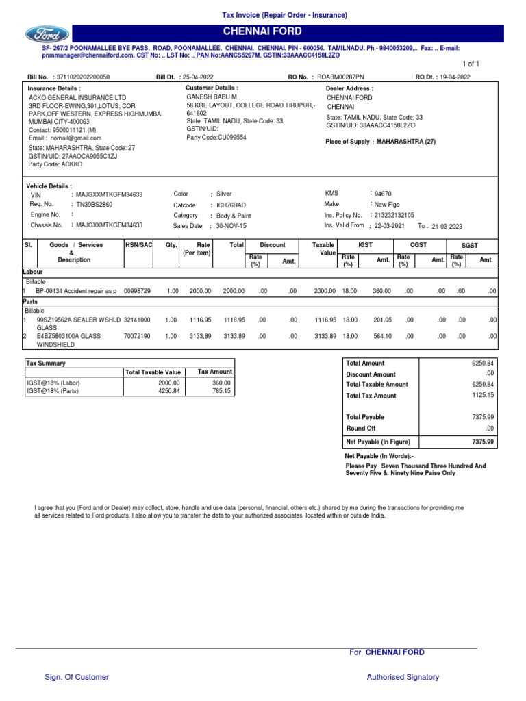 Ford Invoice PDF