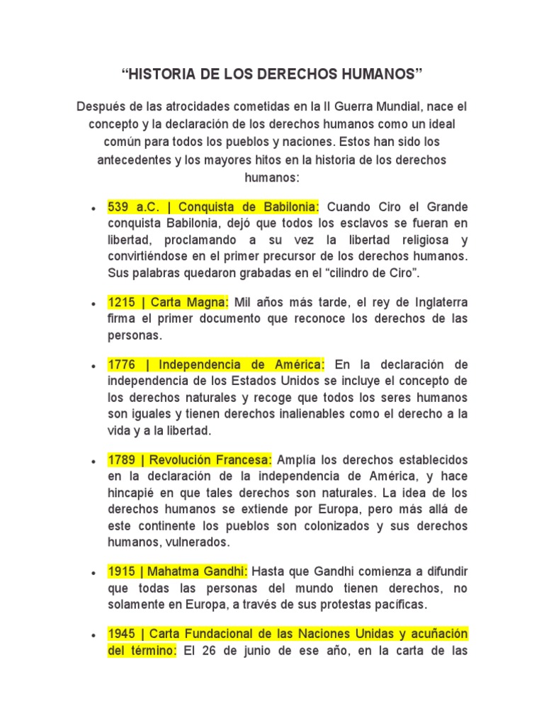 Historia de los Derechos Humanos | PDF | Derechos humanos | Justicia