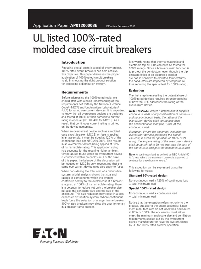 100rated Breakers PDF Fuse (Electrical) Electrical Conductor