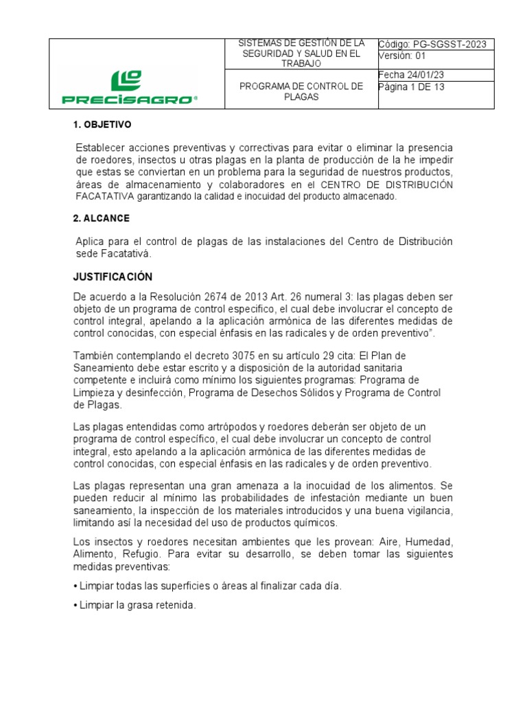 Programa de Control de Plagas 2023 | PDF | Pesticida | Plaga (organismo)