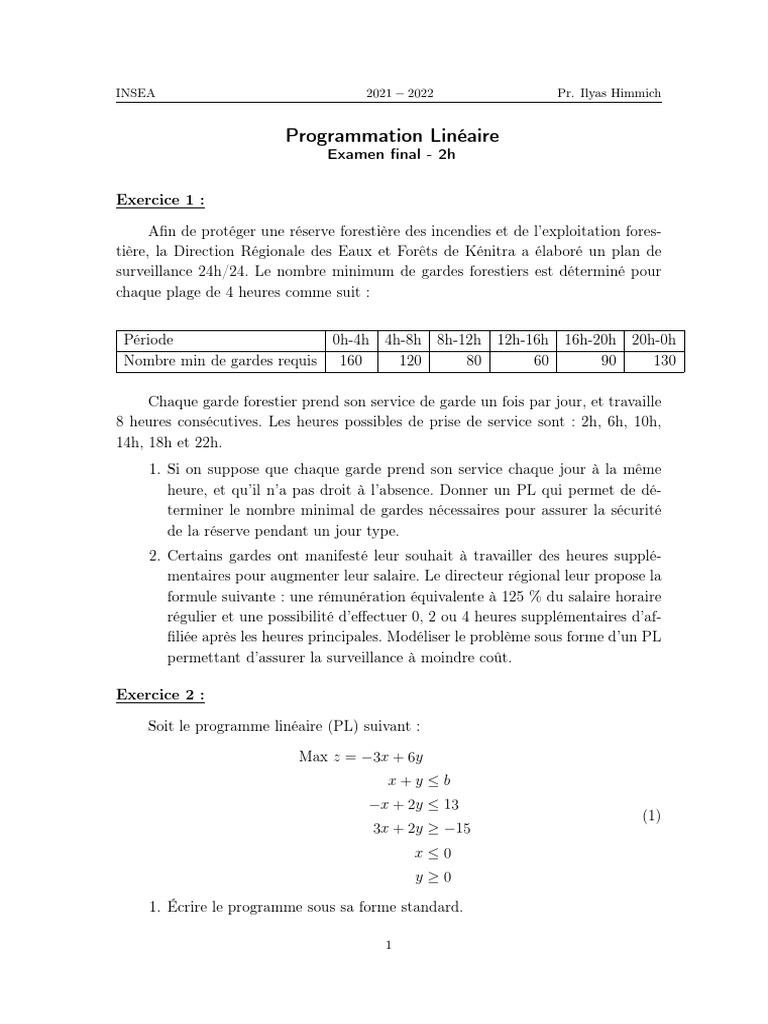 Exercices Corrigés de Programmation Linéaire | PDF | Optimisation ...