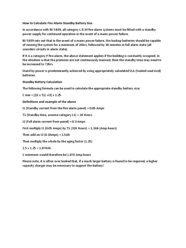 How To Calculate Fire Alarm Standby Battery Size PDF