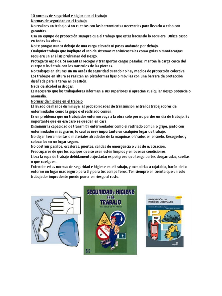 10 Normas de Seguridad e Higiene Laboral | PDF