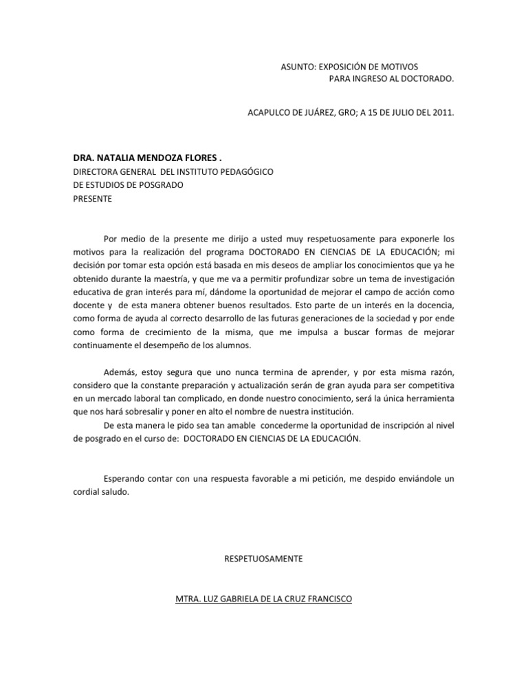 Carta De Motivos Para Diplomado - q Carta De