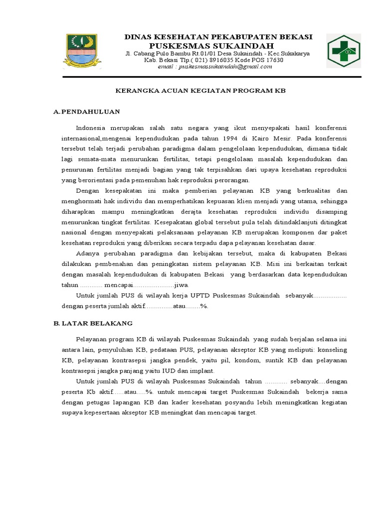 Program KB Puskesmas Sukaindah Bekasi | PDF