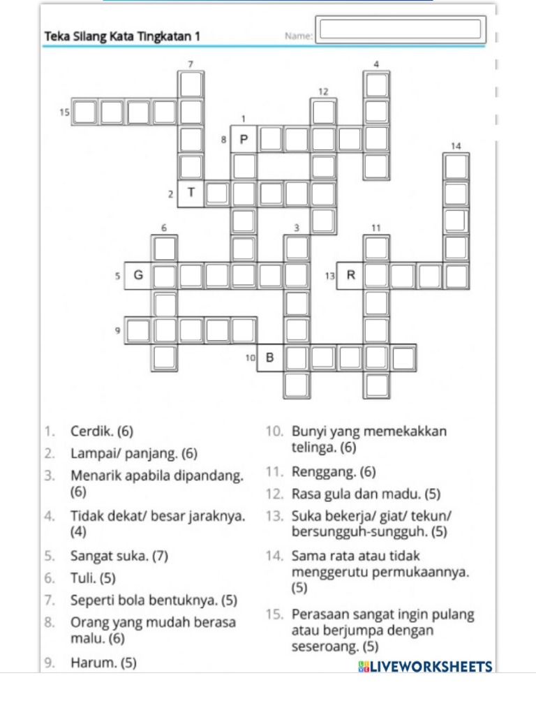 Teka Silang Kata Adjektif Worksheet Pdf