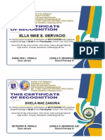 CERTIFICATE OF RECOGNITION Student