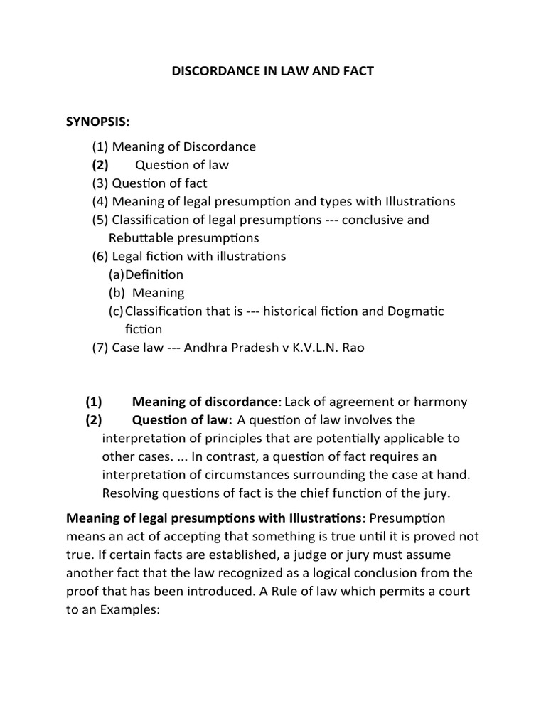 Discordance in Law and Fact PDF Evidence (Law) Question Of Law