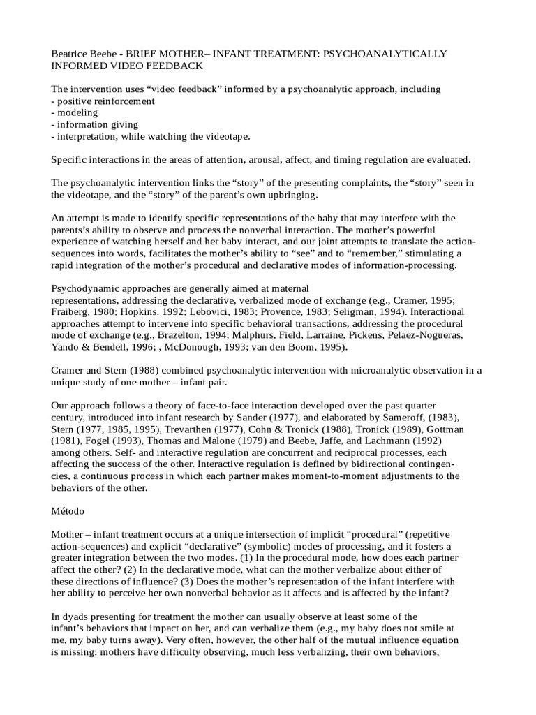 Anotaciones de Beatrice Beebe Brief Mother Infant Treatment